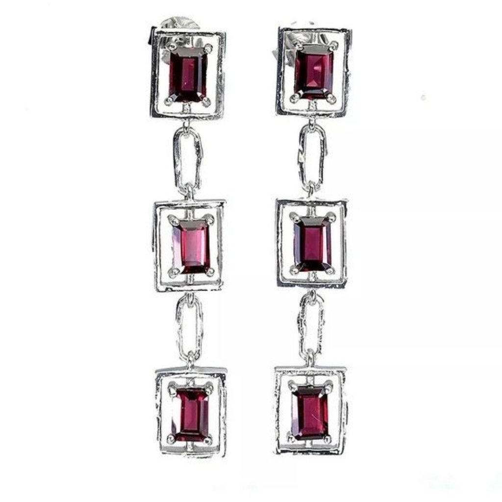 Natural Rhodolite Garnet 6x4mm 925 Sterling Silver Earrings 50$
